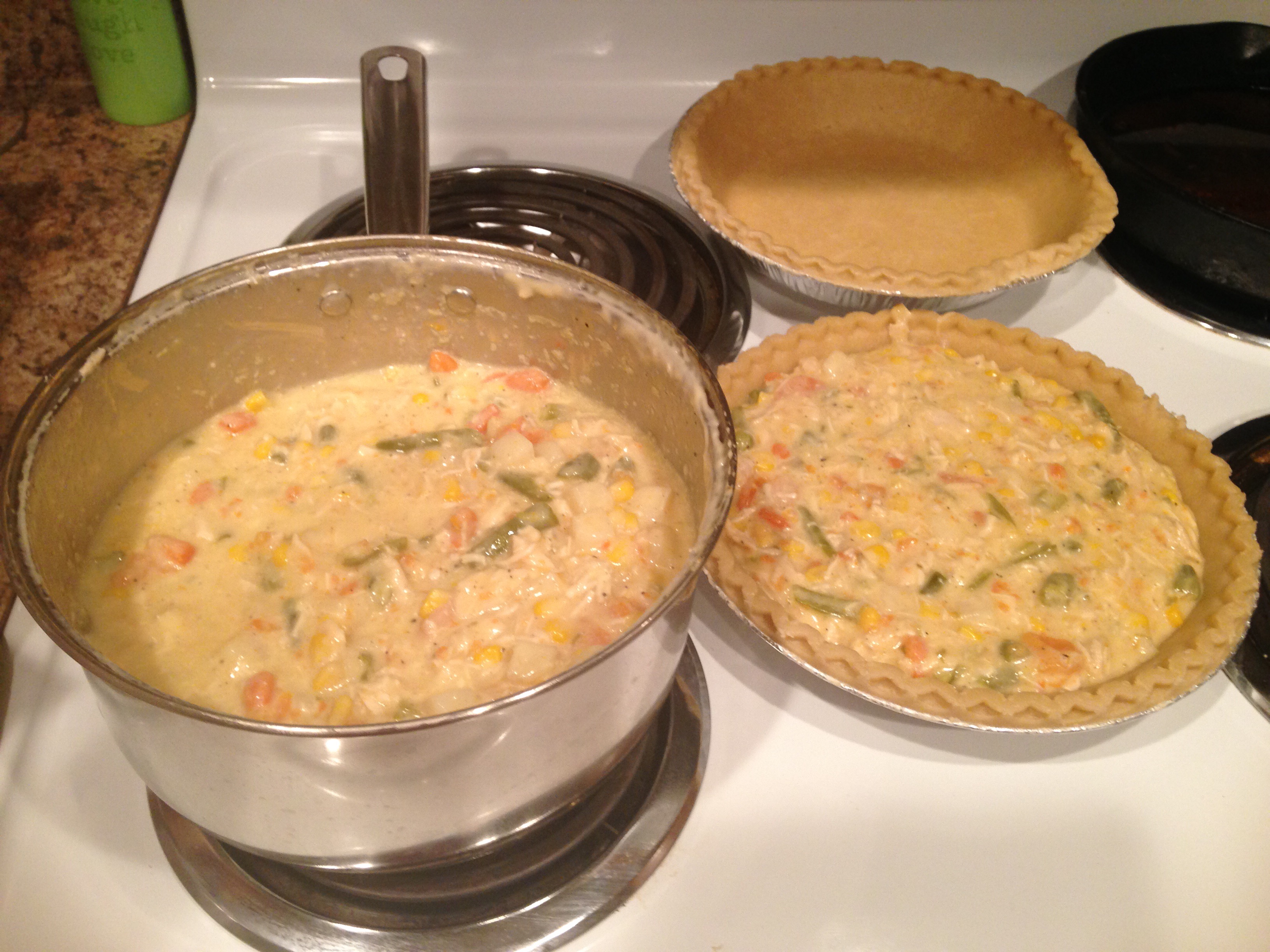 These chicken pot pies are filled with a hearty mixture of chicken and vegetables. This filling is perfectly seasoned and creamy with the help of cream of chicken.
